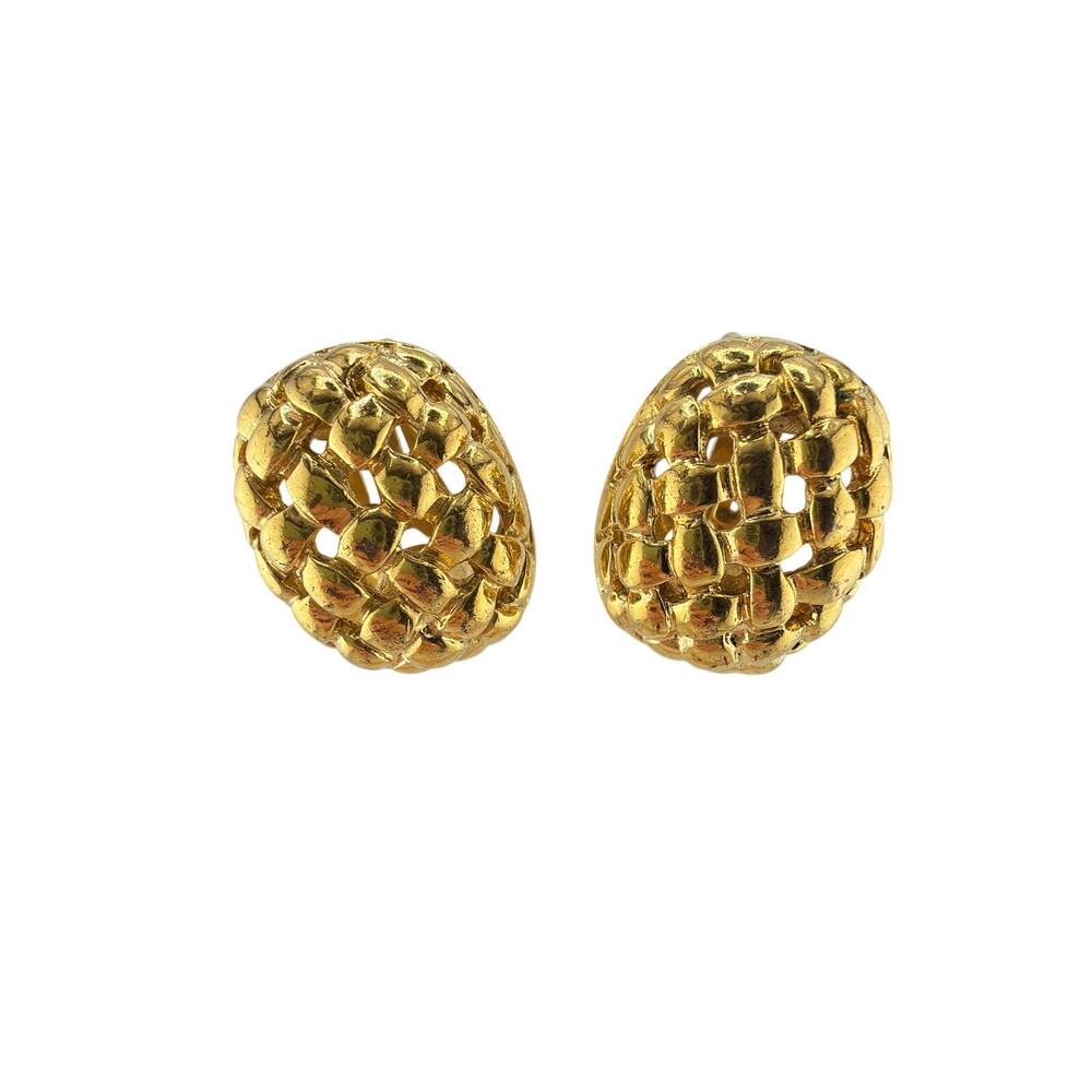 Vintage Nordstrom Polished Gold-Tone Metal Weave Earrings Clip On